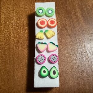 Polymer Clay Sliced Fruit/Fruit Stud Earrings Bundle New  6 pairs